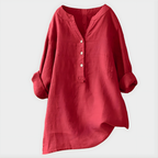 Veronica | Elegant Cotton-Linen V-Neck Blouse