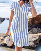 JULISSA™ – Elegant Striped Button Midi Dress